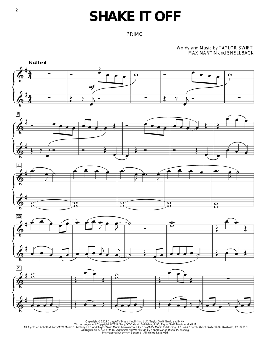Shake It Off Piano Duet scores gallery preview page 2