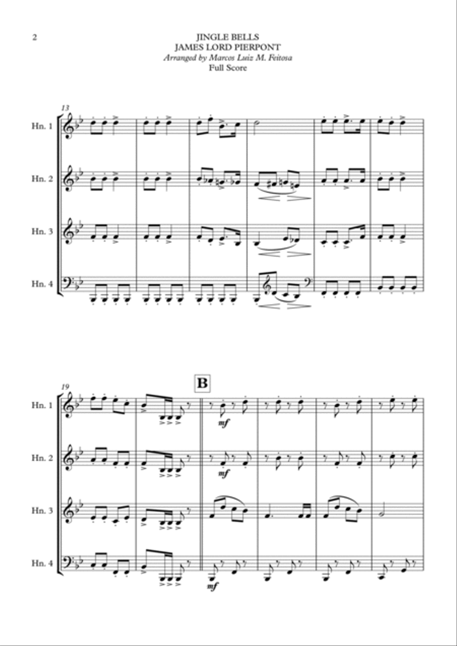 Jingle Bells - Horn in F Quartet Jingle Bells - Horn in F Quartet French Horn Quartet scores gallery preview page 4