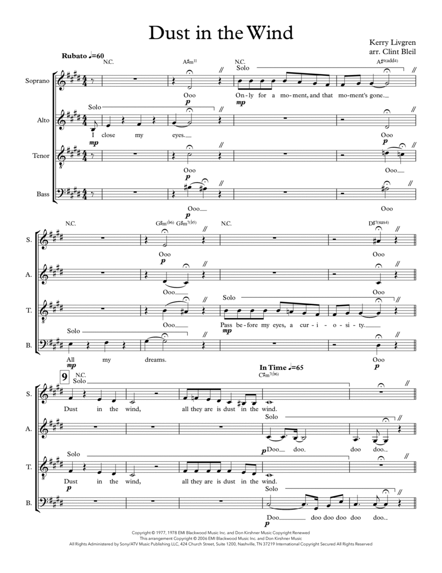 Dust In The Wind 4-Part scores gallery preview page 1