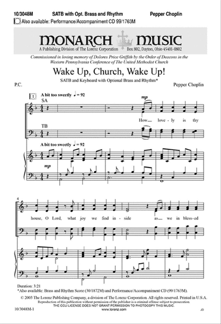 Wake Up, Church, Wake Up! 4-Part scores gallery preview page 1