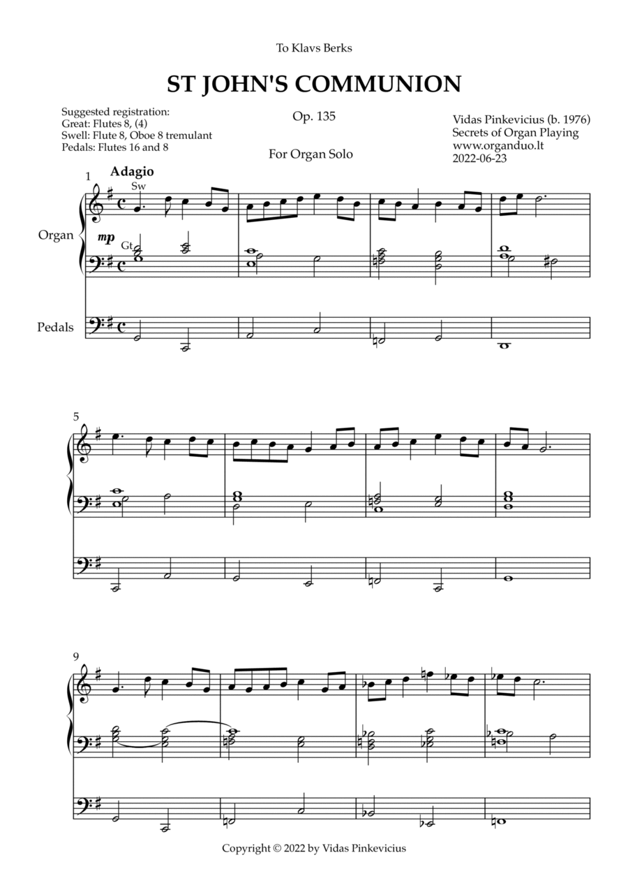 St John's Communion, Op. 135 (Organ Solo) by Vidas Pinkevicius (2022) Organ Solo scores gallery preview page 1