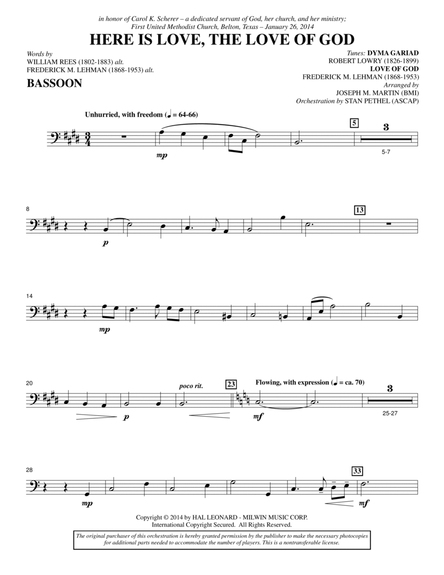 Here Is Love, the Love of God - Bassoon