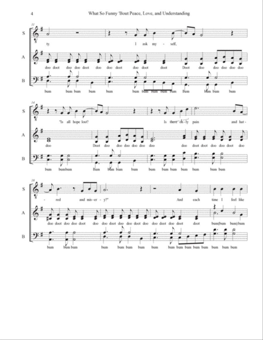 (what's So Funny 'bout) Peace, Love And Understanding 4-Part scores gallery preview page 4