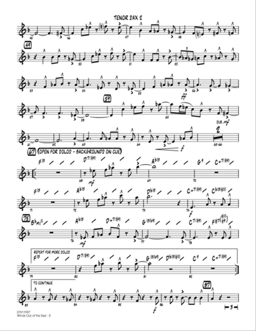 Winds Out Of The East - Tenor Sax 2 Jazz Ensemble scores gallery preview page 2
