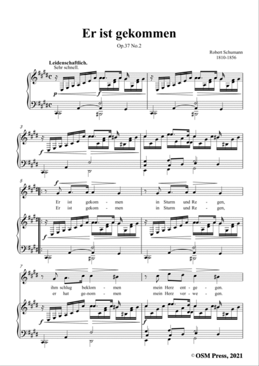 Schumann-Er ist gekommen,Op.37 No.2,in c sharp minor,for Voice and Piano Voice Solo scores gallery preview page 3