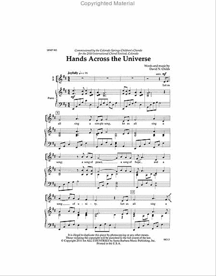 Hands Across the Universe - SA Octavo SA scores gallery preview page 2