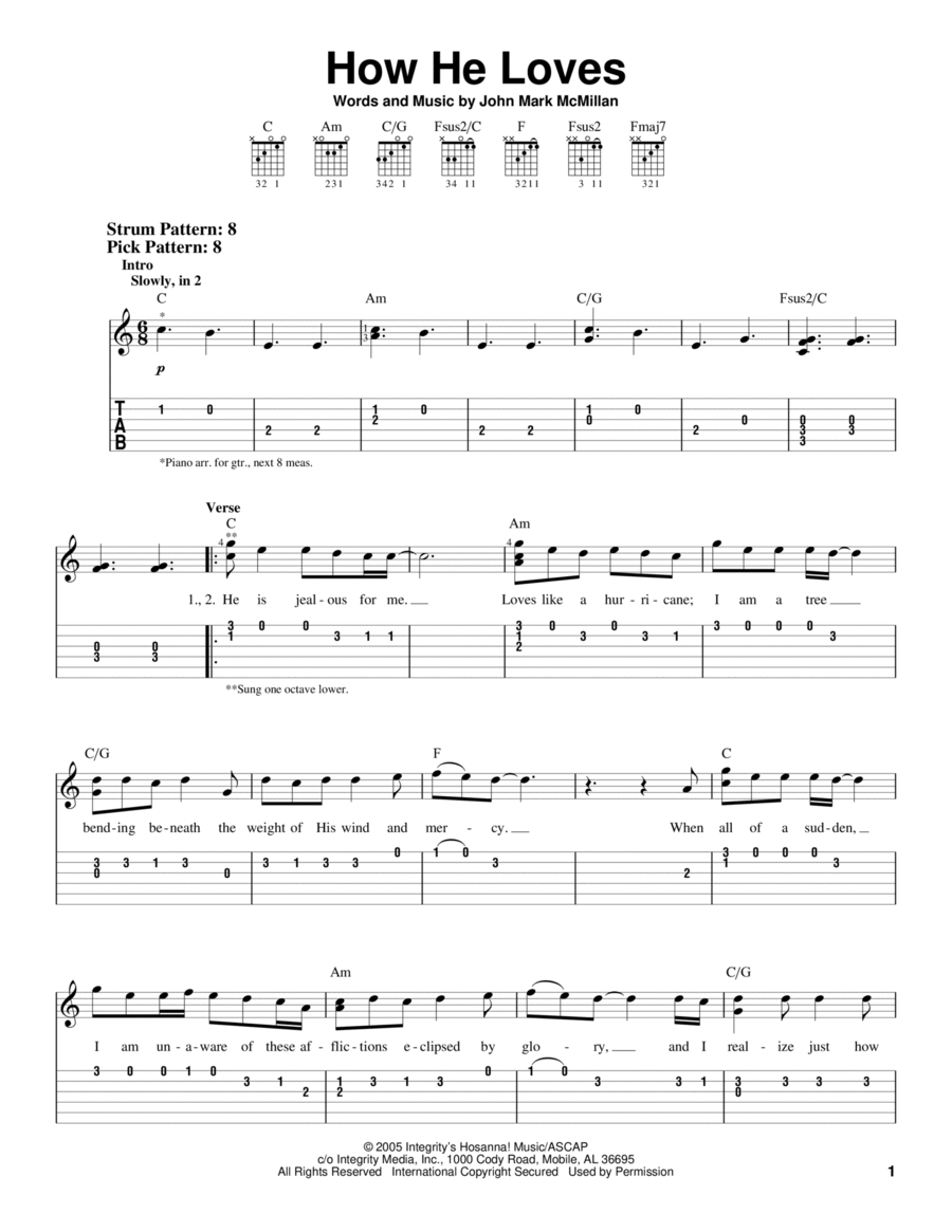 How He Loves Guitar Tablature scores gallery preview page 1