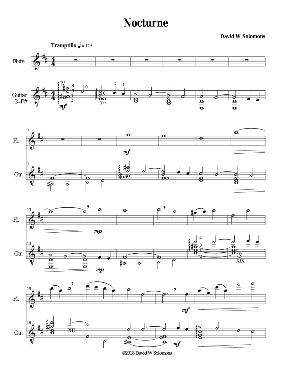 Nocturne for flute and guitar Flute scores gallery preview page 1