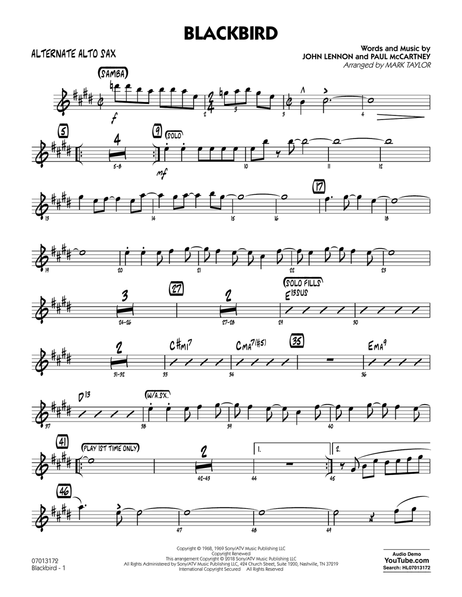 Blackbird - Alternate Alto Sax Jazz Ensemble scores gallery preview page 1