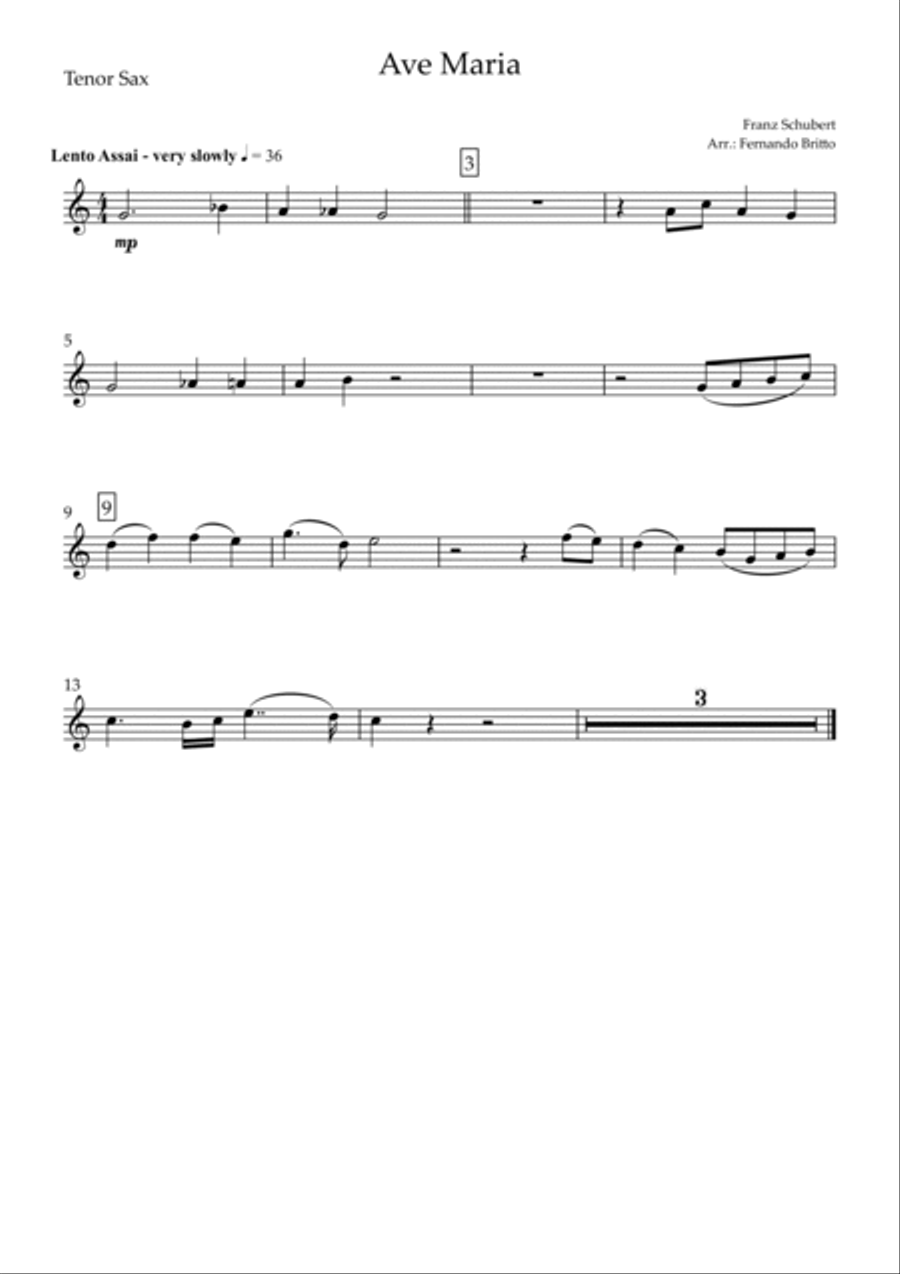 Ave Maria (Franz Schubert) for Flute, Tenor Sax, Trumpet, Violin, A. Bass and Piano with Chords Small Ensemble scores gallery preview page 6