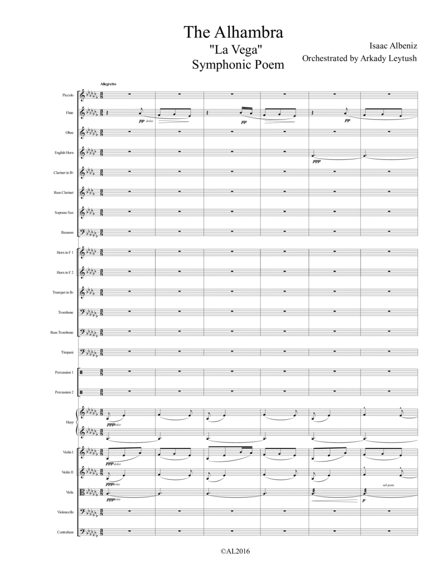 Albeniz/Leytush – “La Vega”, (The Alhambra) Full Orchestra scores gallery preview page 1