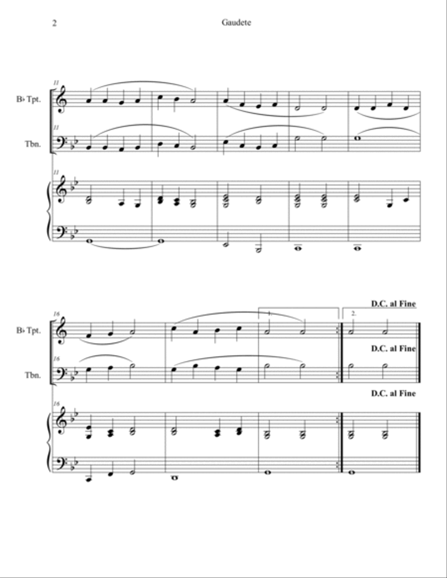 Gaudete (Trumpet and Trombone Duet with Piano Accompaniment) Brass Duet scores gallery preview page 2