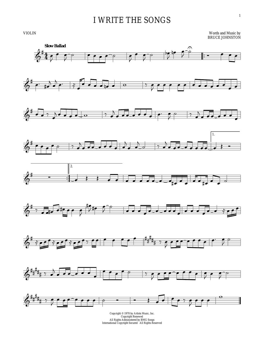I Write The Songs Violin Solo scores gallery preview page 1