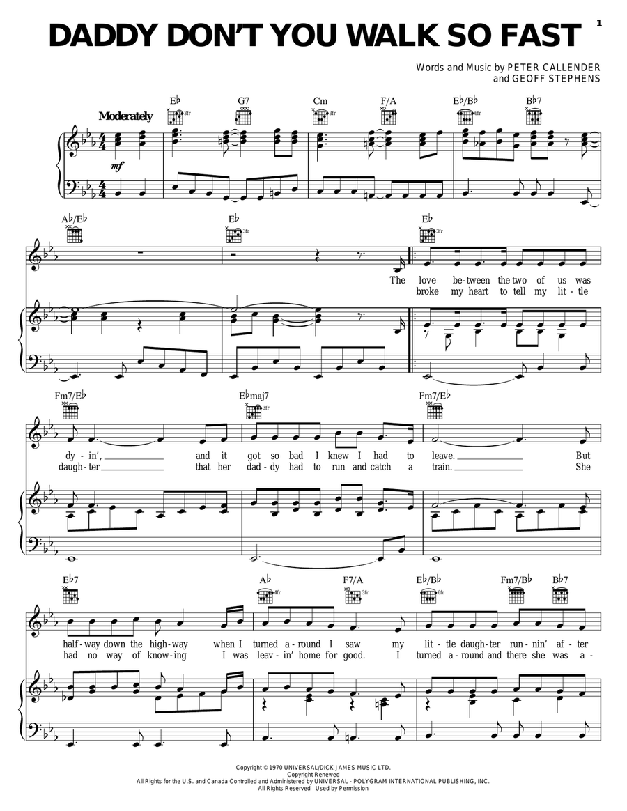 Daddy Don't You Walk So Fast Piano, Vocal, Guitar scores gallery preview page 1