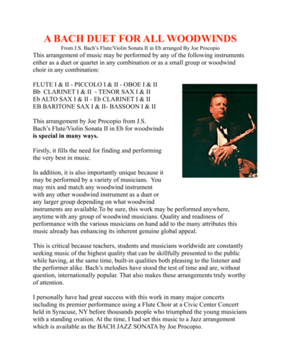 A BACH DUET FOR WOODWINDS Woodwind Quartet scores gallery preview page 1