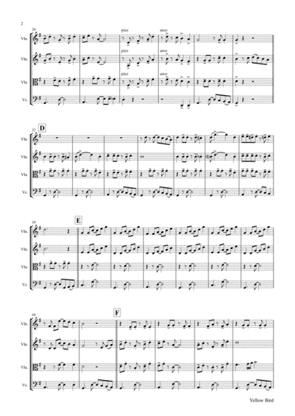 Yellow Bird - Haitian Folk Song - Calypso - String Quartet image number null