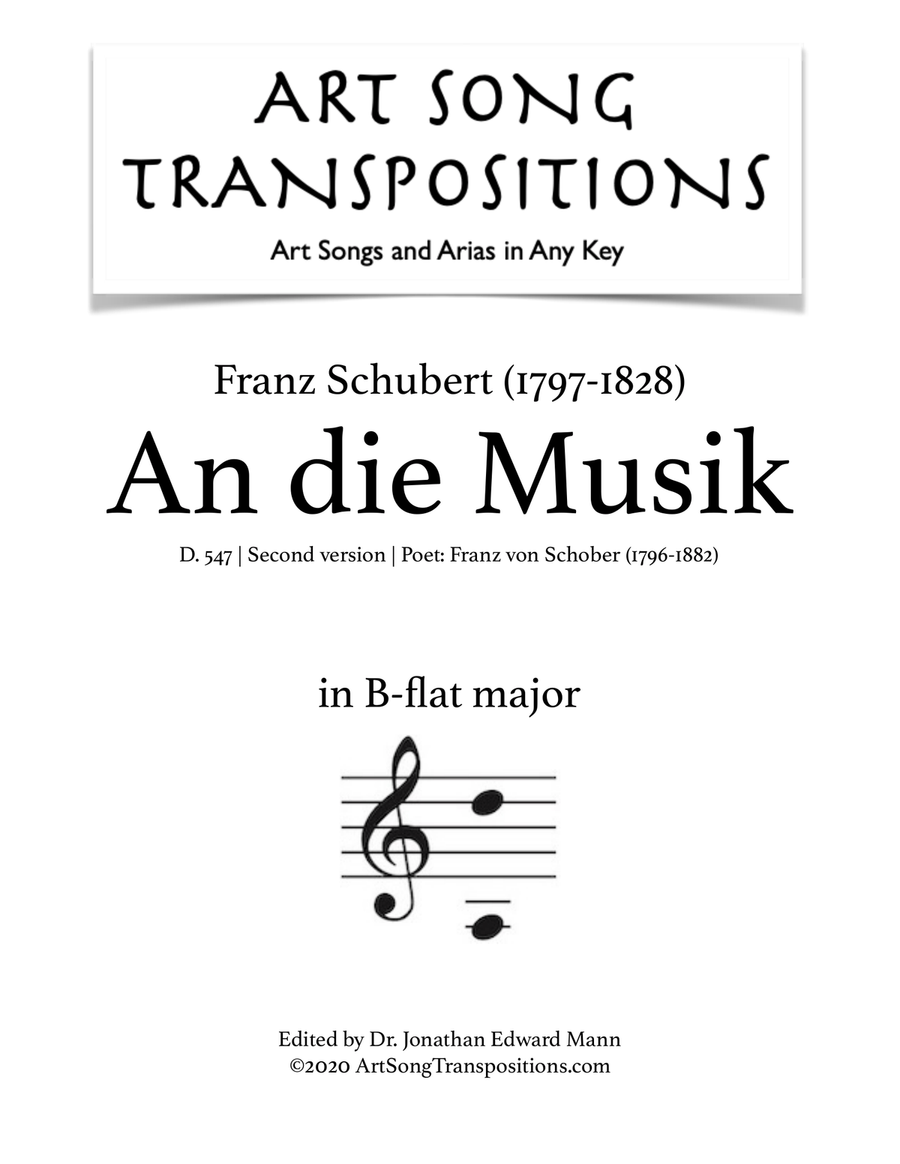 SCHUBERT: An die Musik, D. 547 (transposed to B-flat major) Piano, Vocal scores gallery preview page 1