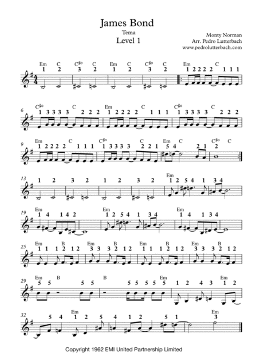 James Bond Theme Easy Piano scores gallery preview page 1