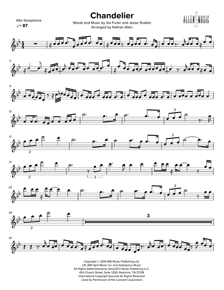 Chandelier Alto Saxophone scores gallery preview page 1