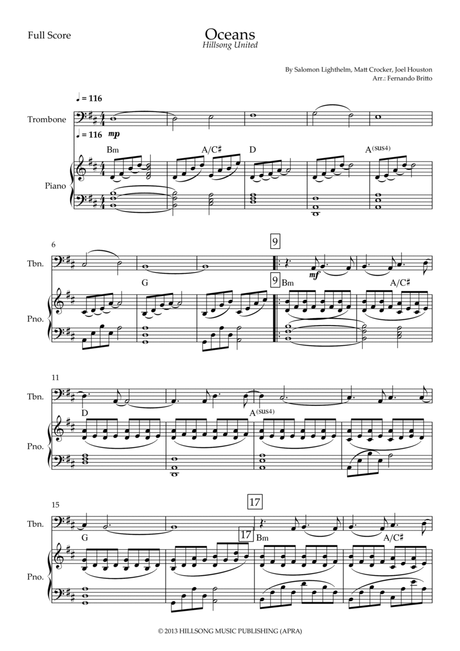 Oceans (where Feet May Fail) Piano scores gallery preview page 1