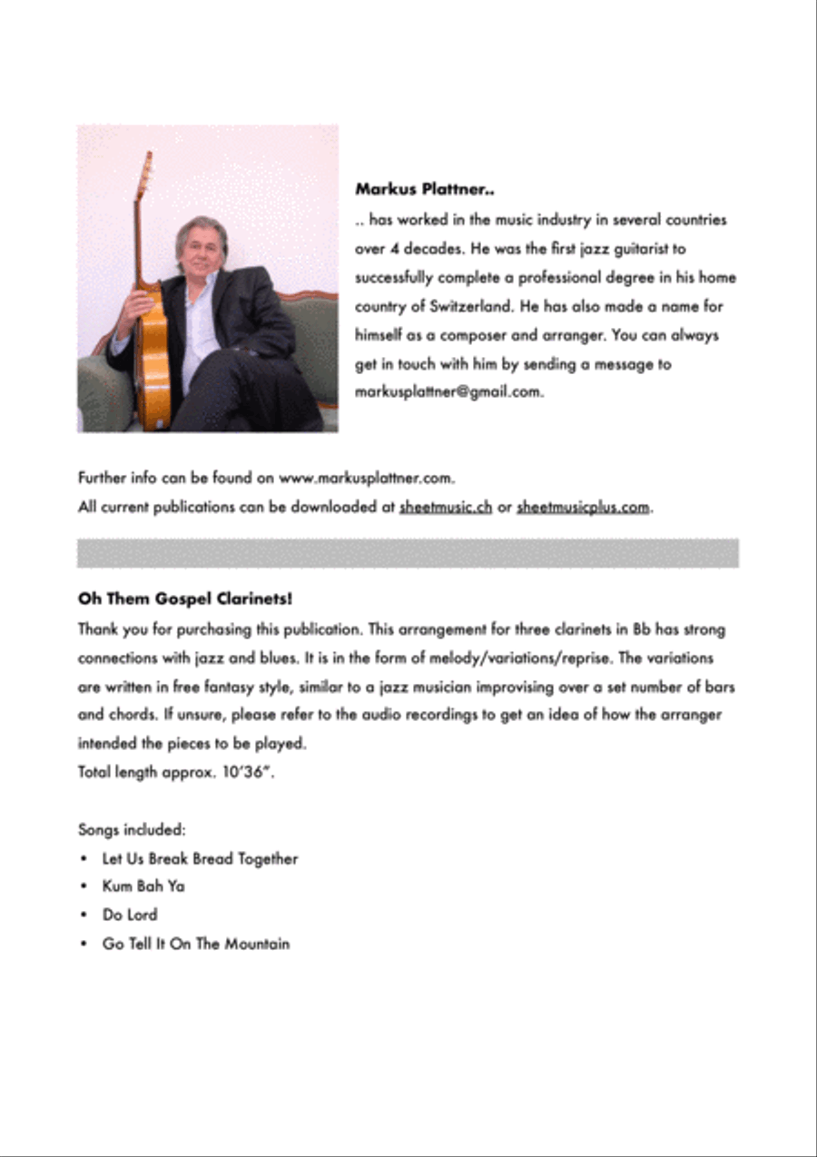 ‘Oh Them Gospel Clarinets’ for 3 Clarinets in Bb Woodwind Trio scores gallery preview page 2