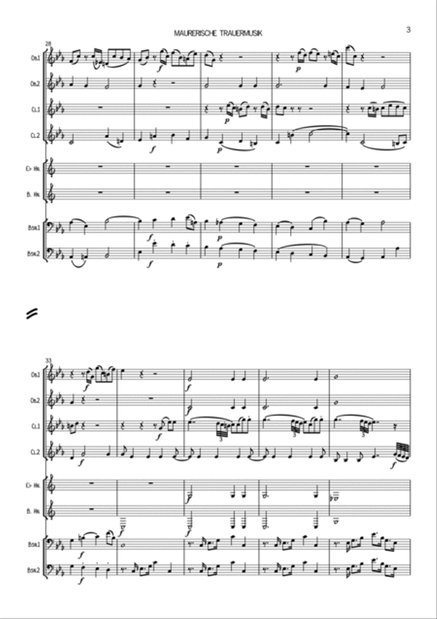 Mozart: Maurerische Trauermusik K.477 (Masonic Funeral Music) - wind octet (2 ob, 2 cl, 2 hn, 2 bsn) Bassoon scores gallery preview page 3