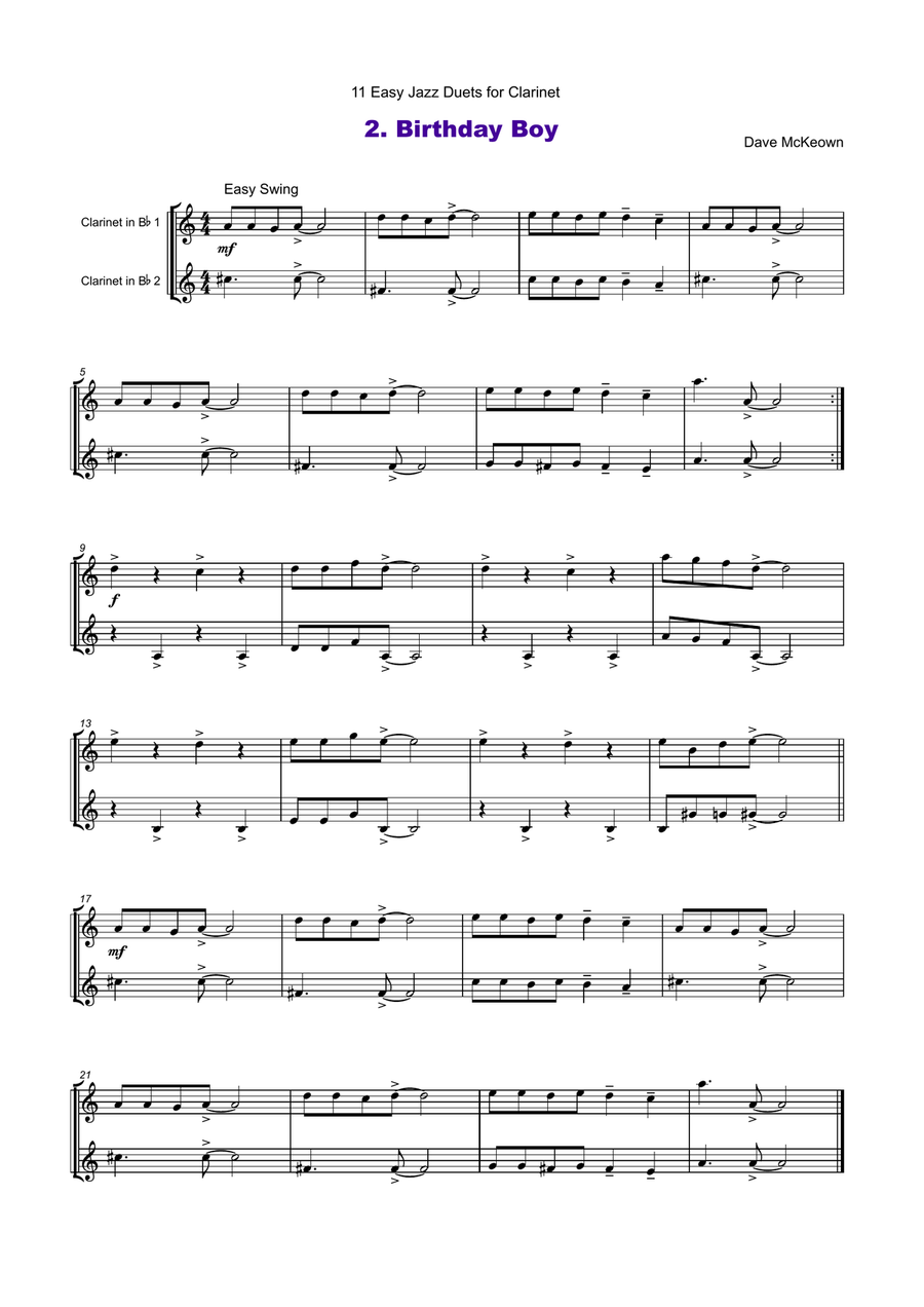 11 Easy Jazz Duets for Clarinet Clarinet Duet scores gallery preview page 3