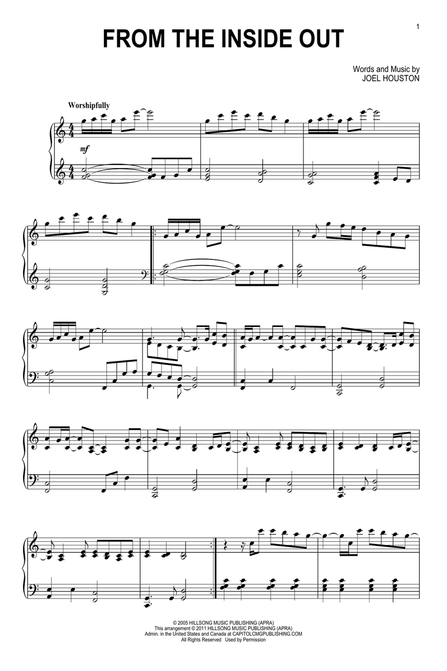 From The Inside Out Piano Solo scores gallery preview page 1