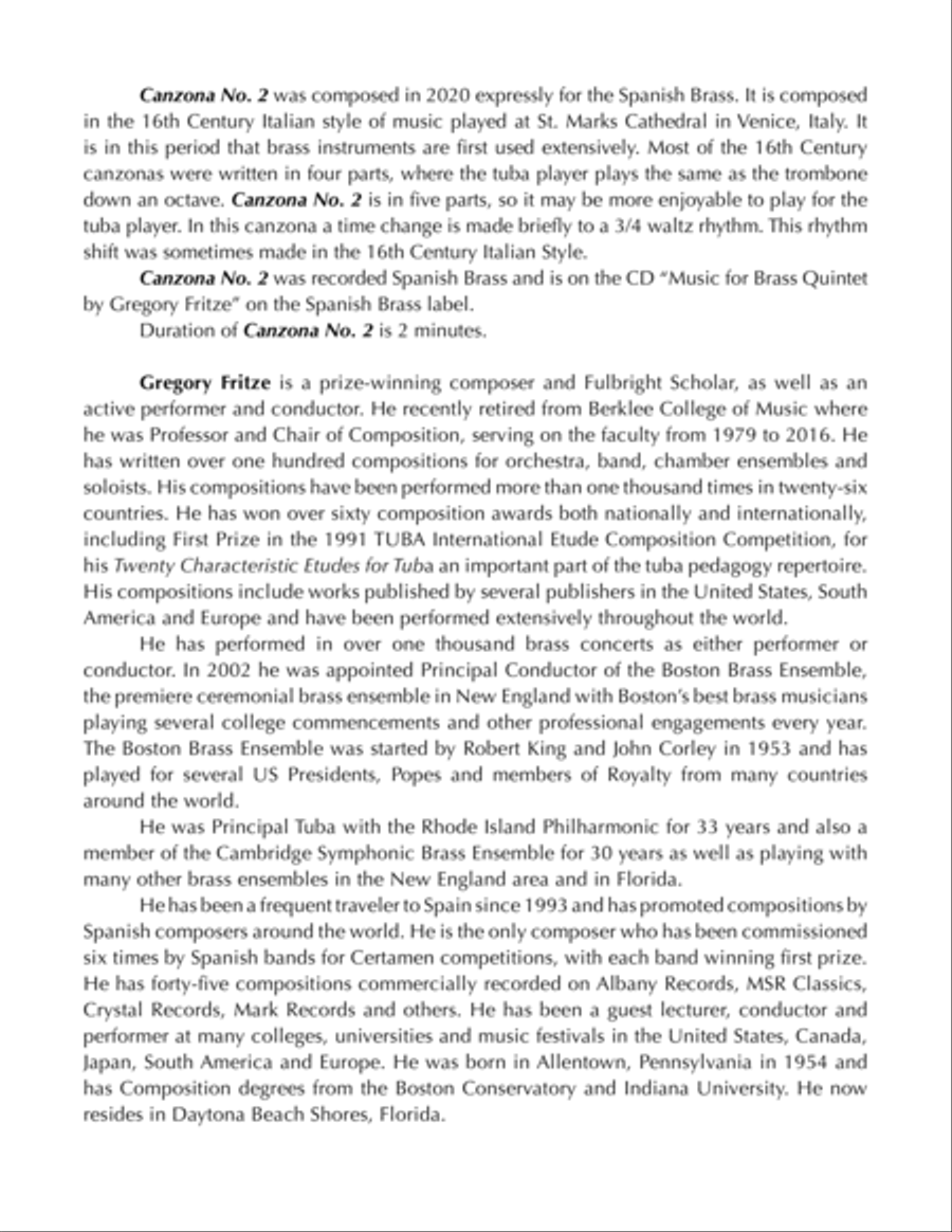 Canzona No. 2 for Brass Quintet Brass Quintet scores gallery preview page 4