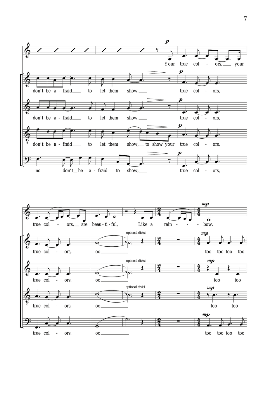 True Colors (arr. Deke Sharon) 4-Part scores gallery preview page 6
