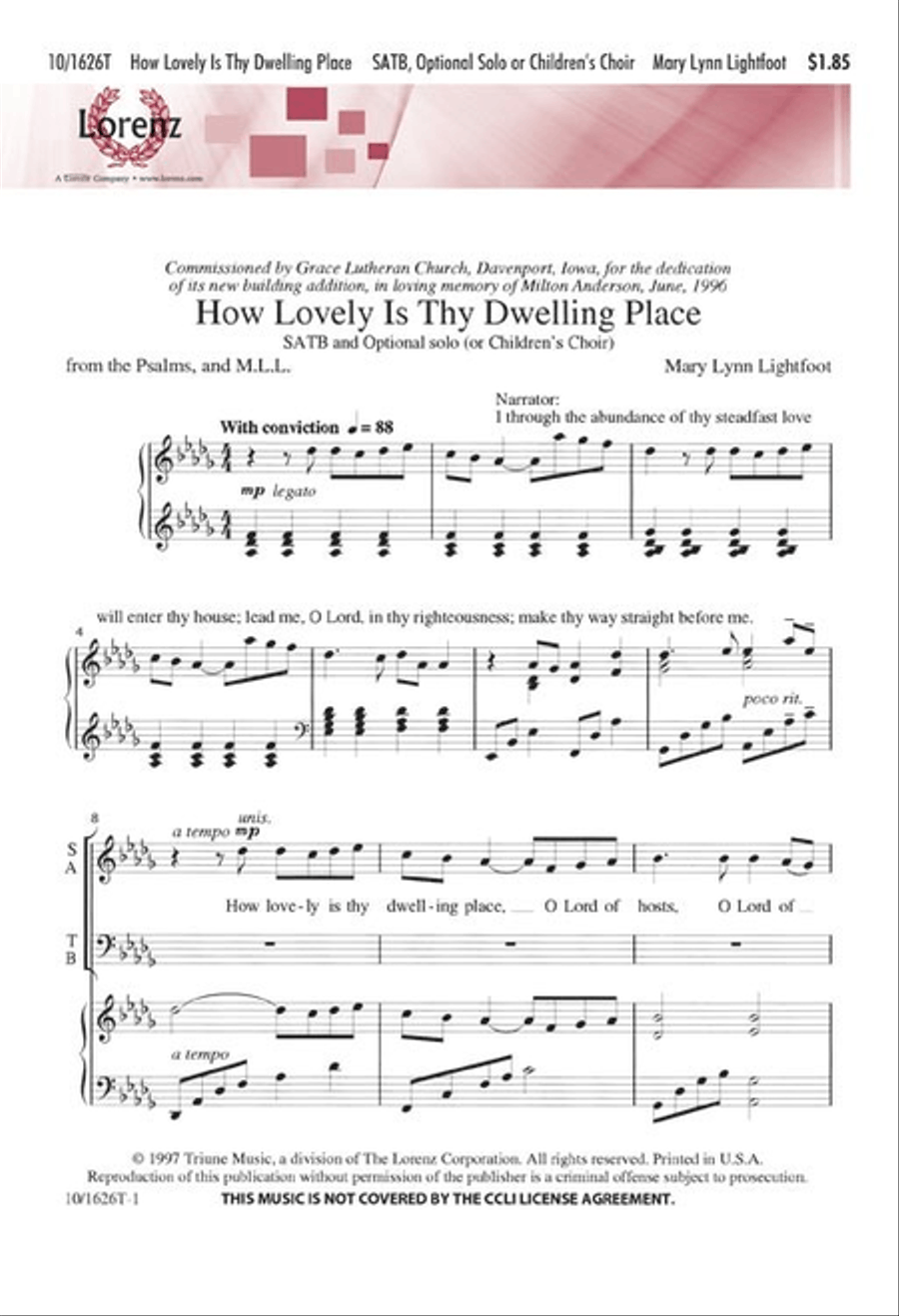How Lovely Is Thy Dwelling Place 4-Part scores gallery preview page 1