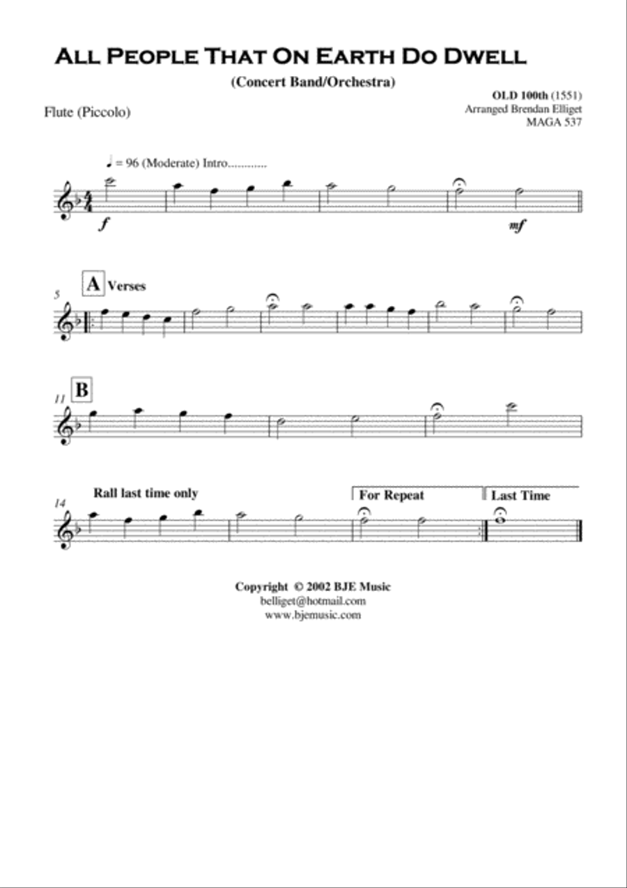 All People On Earth Do Dwell - Concert Band - Orchestra Score and Parts PDF Concert Band scores gallery preview page 2