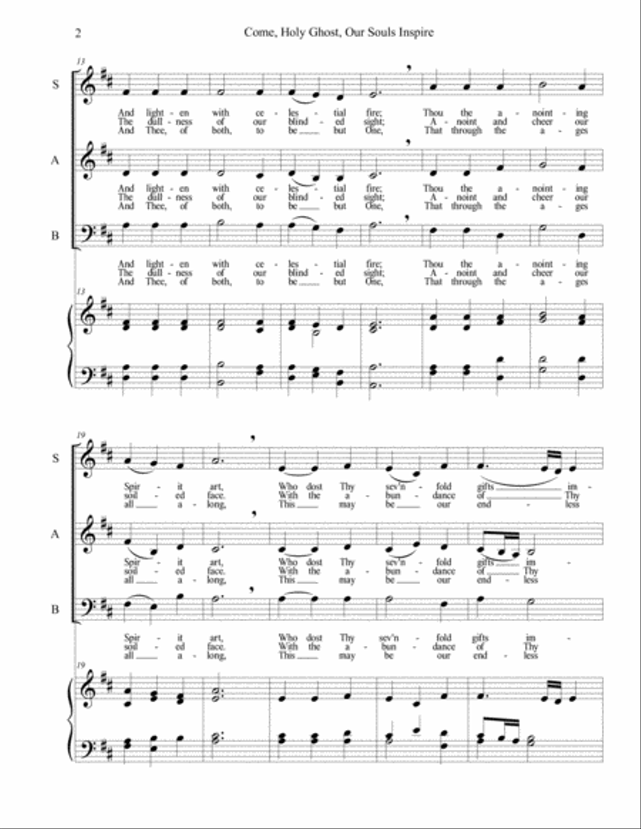 Come, Holy Ghost, Our Souls Inspire (SAB) 3-Part scores gallery preview page 2