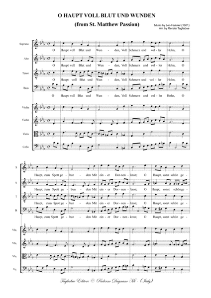O HAUPT VOLL BLUT UND WUNDEN - Matthew Passion - BWV 244 - Arr. for SATB Choir and String Quartet image number null