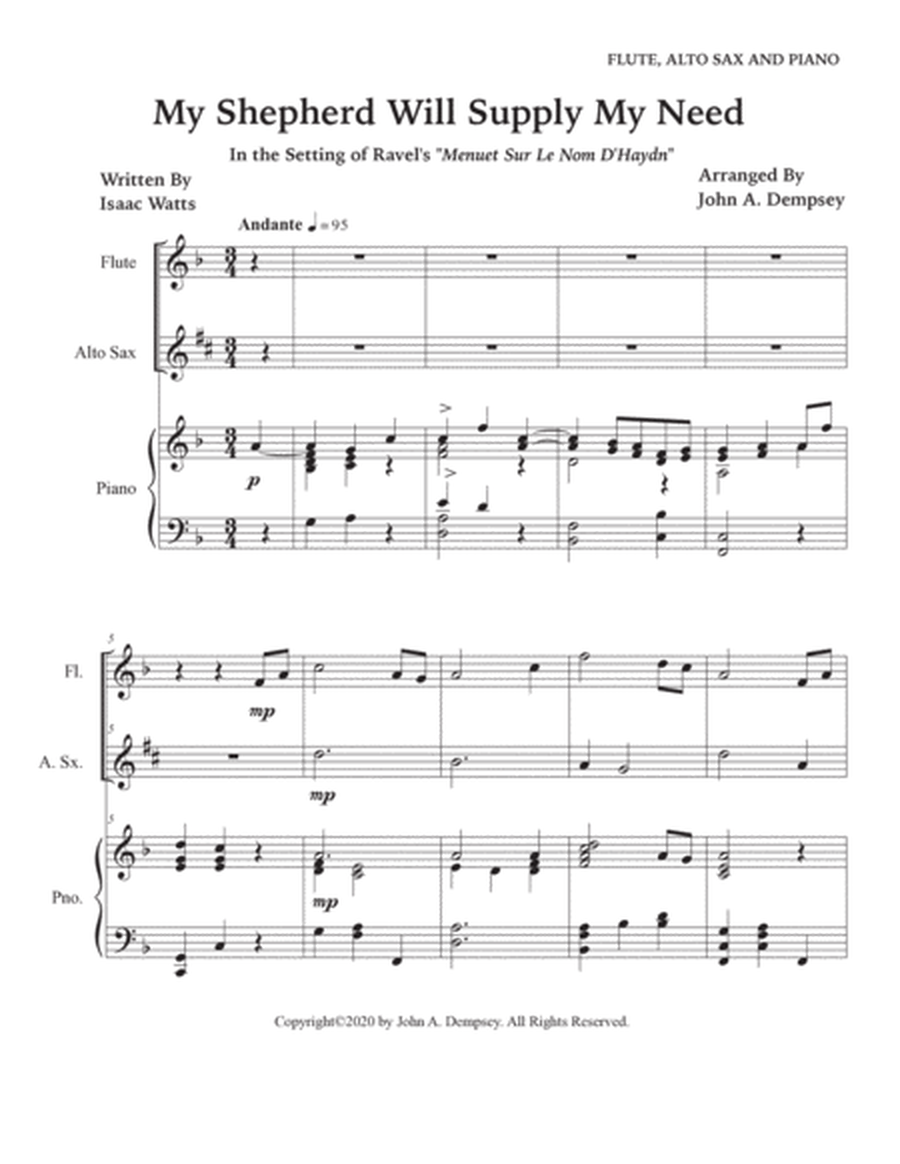 My Shepherd Will Supply My Need (Psalm 23): Trio for Flute, Alto Sax and Piano image number null