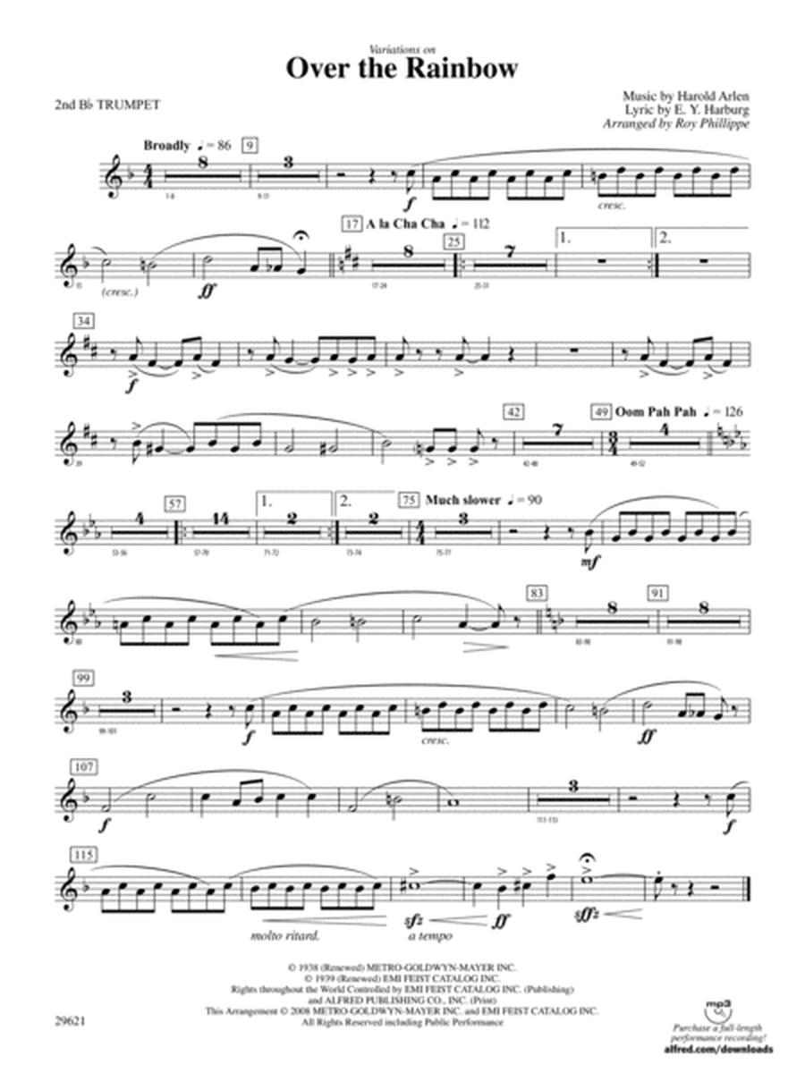 Over the Rainbow (from The Wizard of Oz), Variations on: 2nd B-flat Trumpet