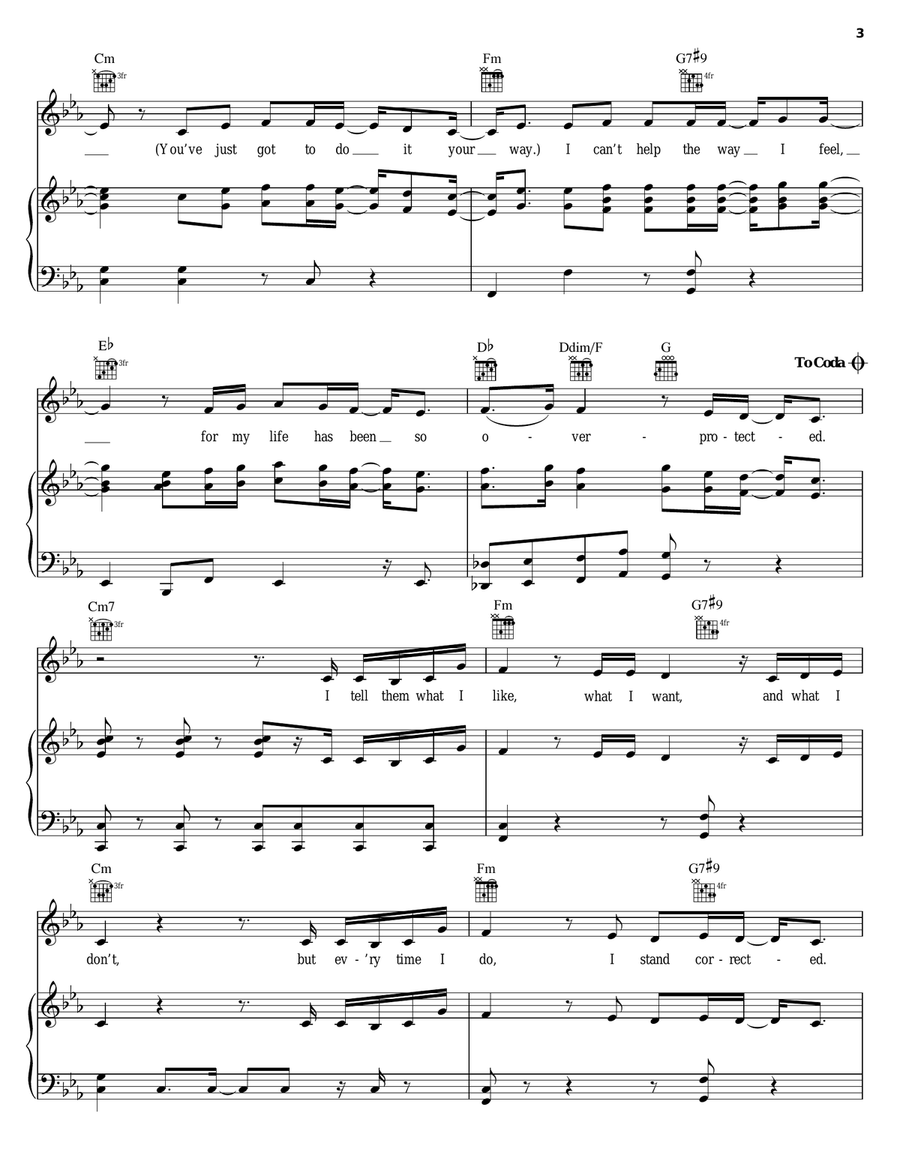 Overprotected Piano, Vocal, Guitar scores gallery preview page 3