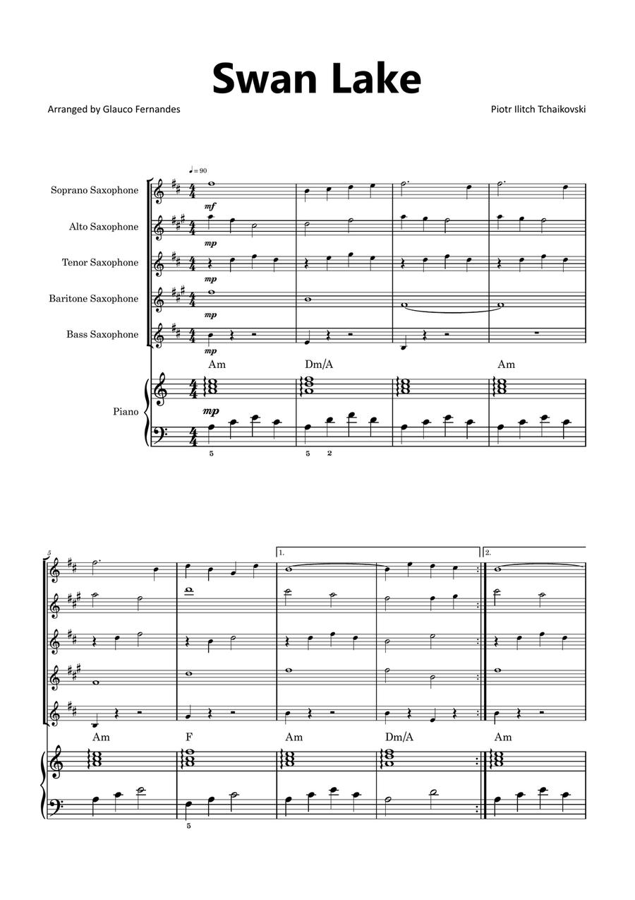Swan Lake Saxophone Quintet scores gallery preview page 1