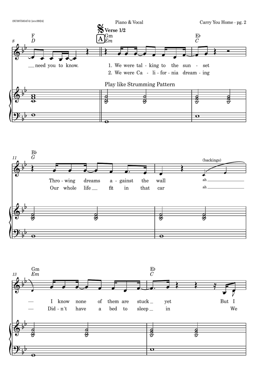 Carry You Home Piano, Vocal, Guitar scores gallery preview page 2