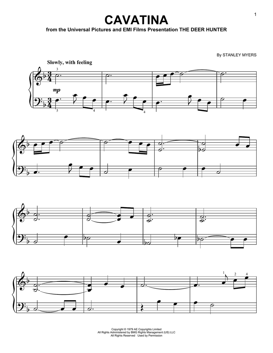 Cavatina Easy Piano scores gallery preview page 1