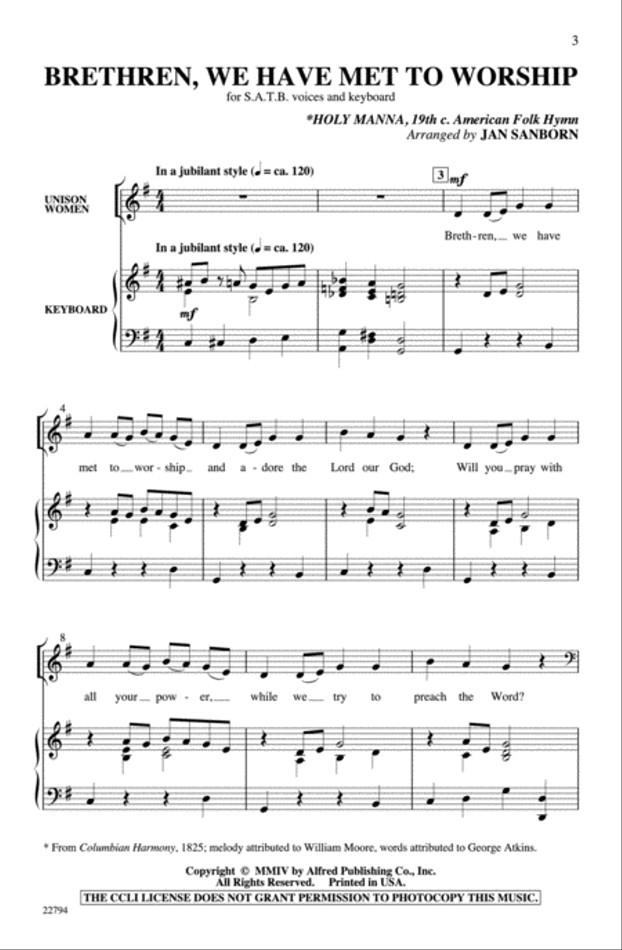 Brethren, We Have Met to Worship 4-Part scores gallery preview page 2