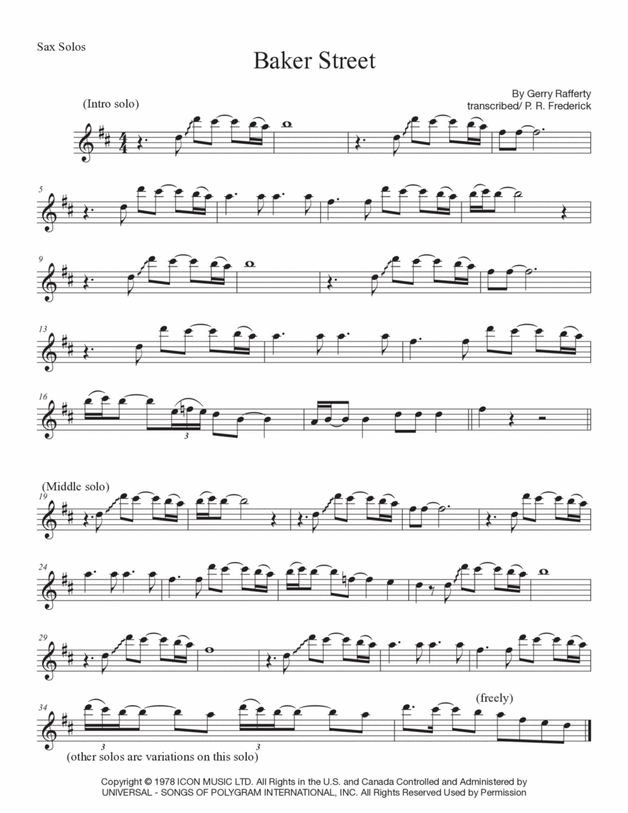 Baker Street Alto Saxophone scores gallery preview page 1