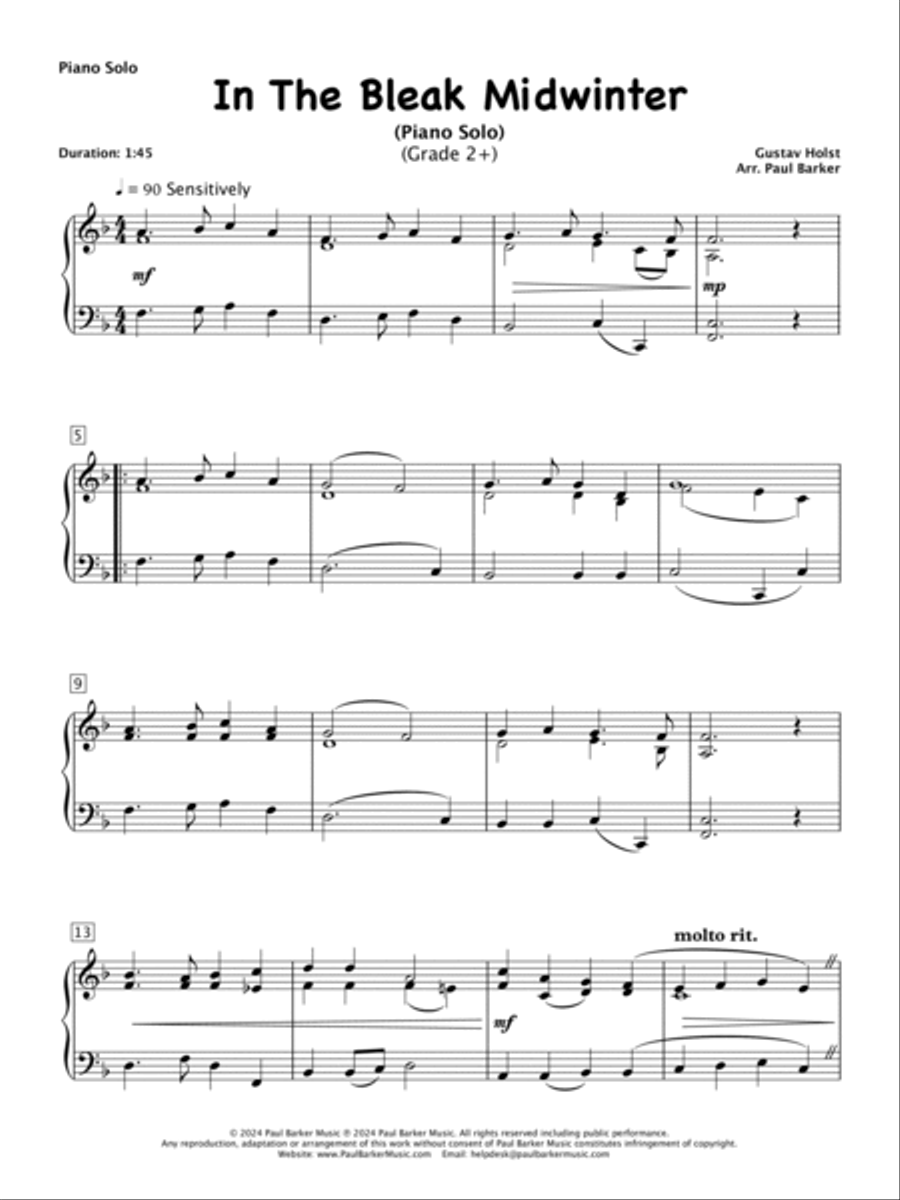 In The Bleak Midwinter (Piano Solo) Easy Piano scores gallery preview page 2