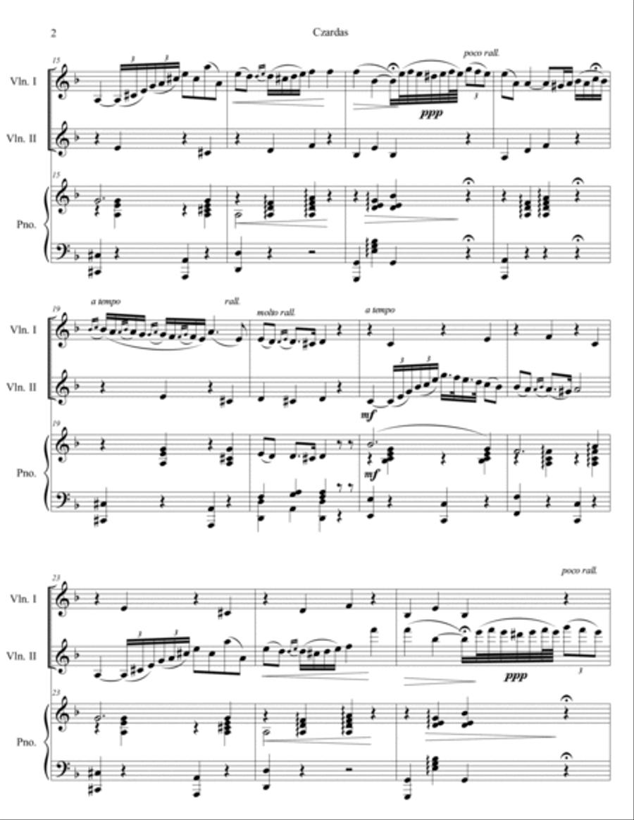 Vittorio Monti - Czardas arr. for 2 violins and piano (score and parts) Piano Trio scores gallery preview page 2