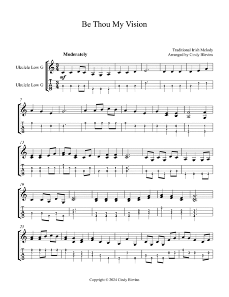 Be Thou My Vision, for Ukulele, Low G, Fingerstyle Ukulele scores gallery preview page 2