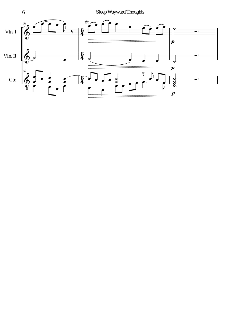Sleep wayward thoughts for 2 violins and guitar Violin scores gallery preview page 6