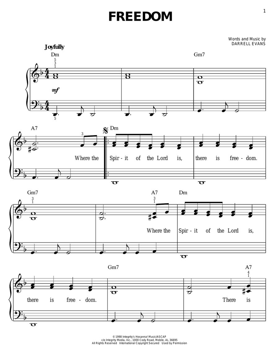 Freedom Easy Piano scores gallery preview page 1