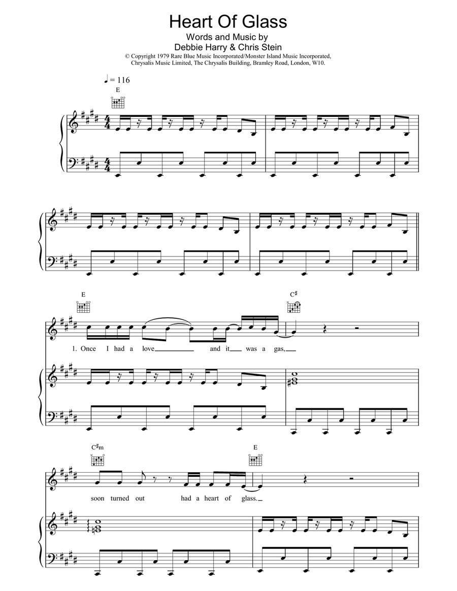 Heart Of Glass Piano, Vocal, Guitar scores gallery preview page 1