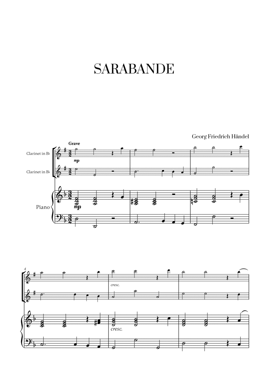 G. F. Haendel - Sarabande (for Clarinet Duet) Clarinet Duet scores gallery preview page 1