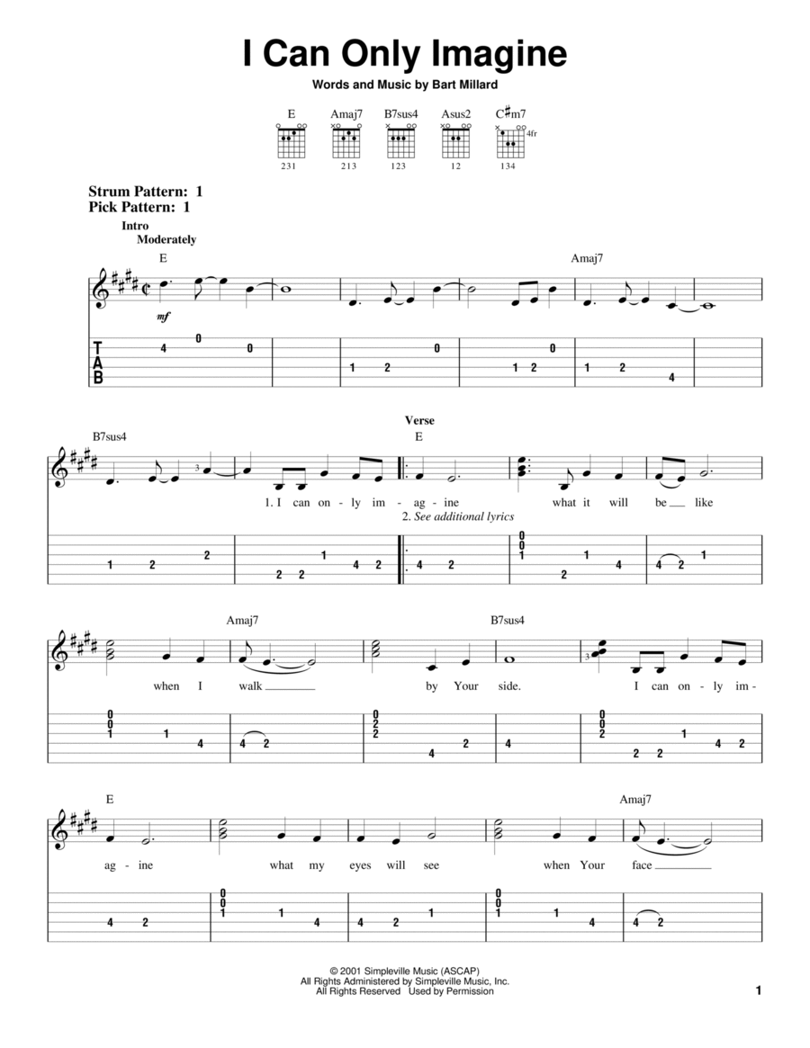 I Can Only Imagine Guitar Tablature scores gallery preview page 1